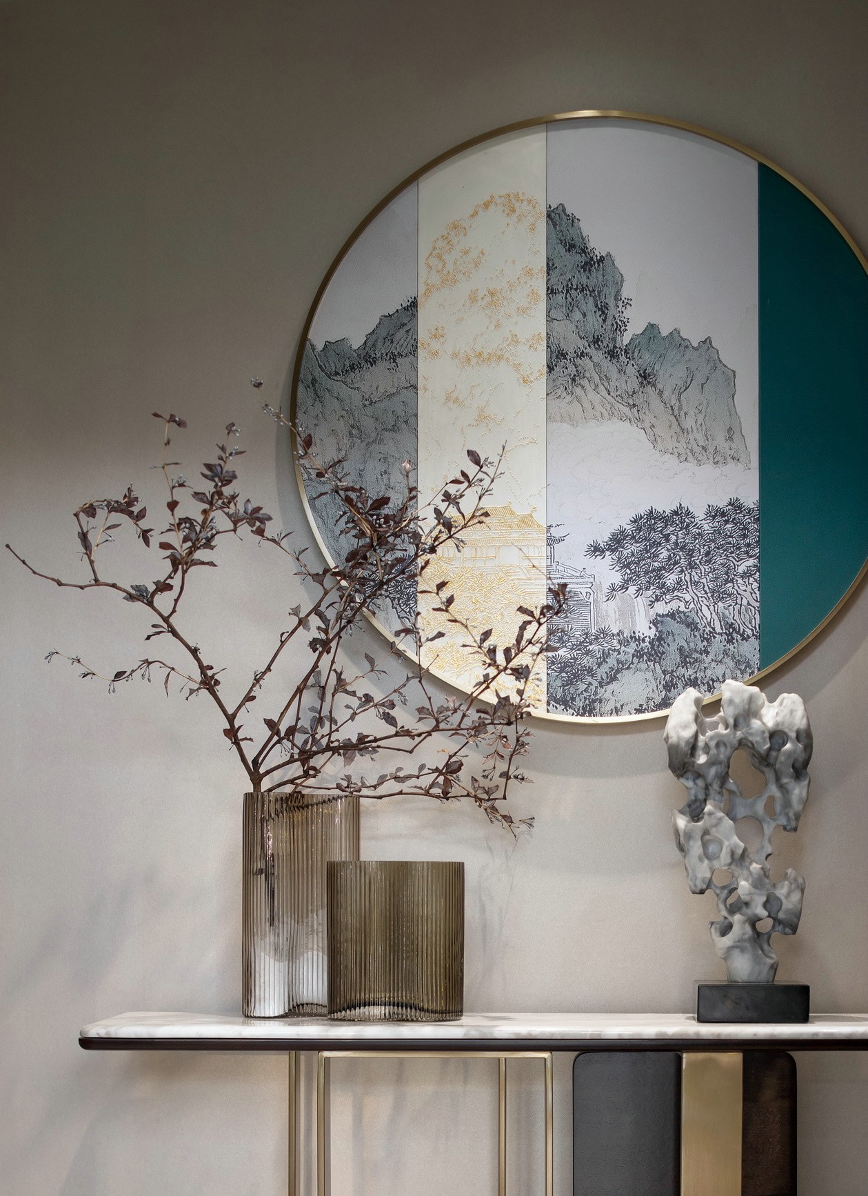 新中式風格室內(nèi)家裝案例效果圖-玄關