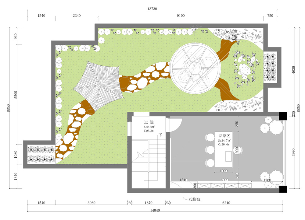 裝修案例新中式風(fēng)格別墅裝修效果圖-庭院布局圖 裝修案例新中式風(fēng)格別墅裝修效果圖-庭院布局圖