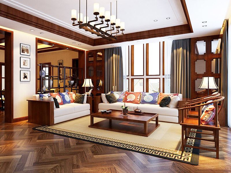 佛山市招商城市主場新中式風(fēng)格四居室裝修案例