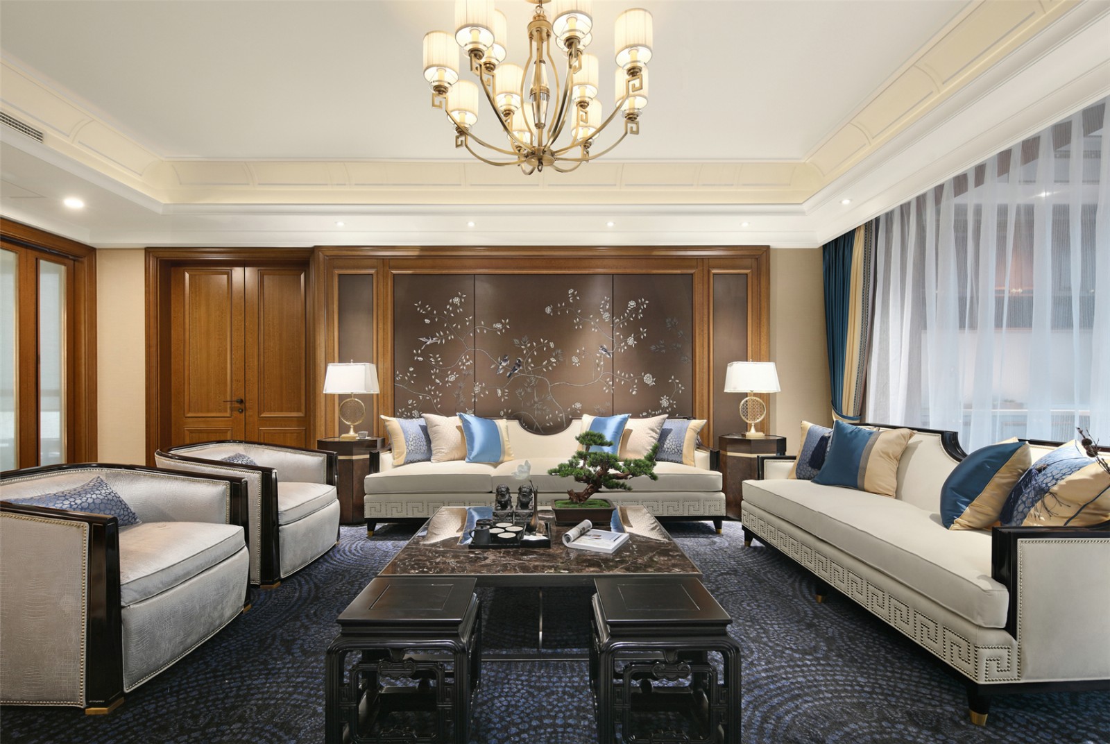 新中式風(fēng)格家裝設(shè)計(jì)平層室內(nèi)裝修效果圖-客廳 新中式風(fēng)格家裝設(shè)計(jì)平層室內(nèi)裝修效果圖-客廳