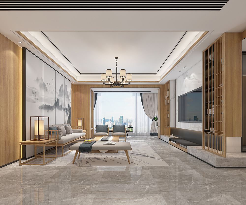 佛山市方直·瓏湖灣新中式風(fēng)格三居室裝修案例