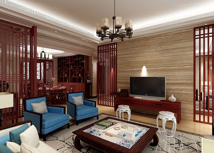 佛山市方直·瓏湖灣新中式風(fēng)格四居室裝修案例