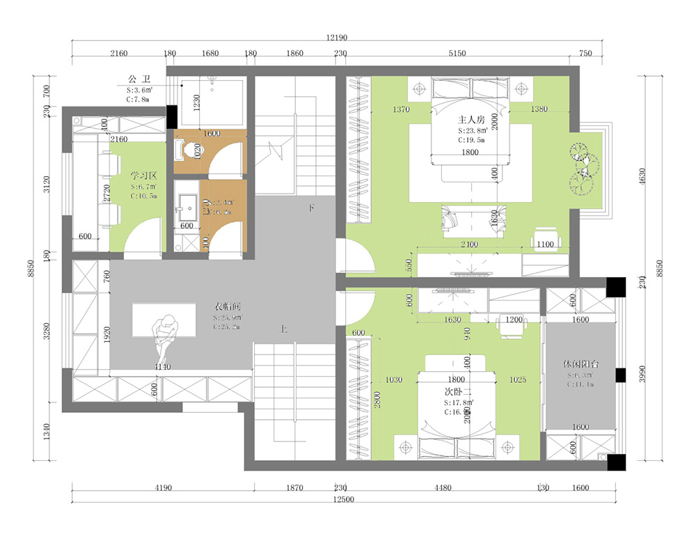 裝修案例新中式風(fēng)格別墅裝修效果圖-二層布局圖 裝修案例新中式風(fēng)格別墅裝修效果圖-二層布局圖