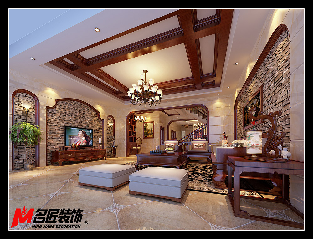 華達新城四居204平米美式風格裝修案例-客廳 華達新城四居204平米美式風格裝修案例-客廳