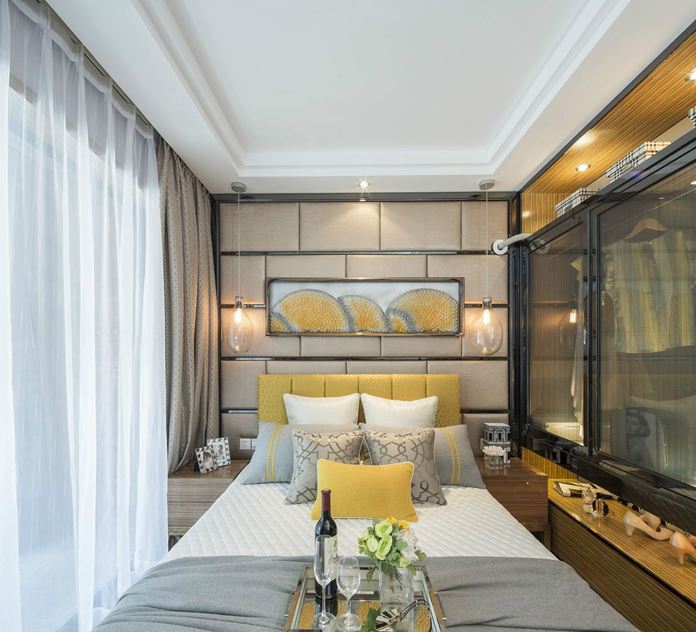 現(xiàn)代簡約風格室內裝修效果圖-同濟廣場二居90平米-室內臥室裝修設計