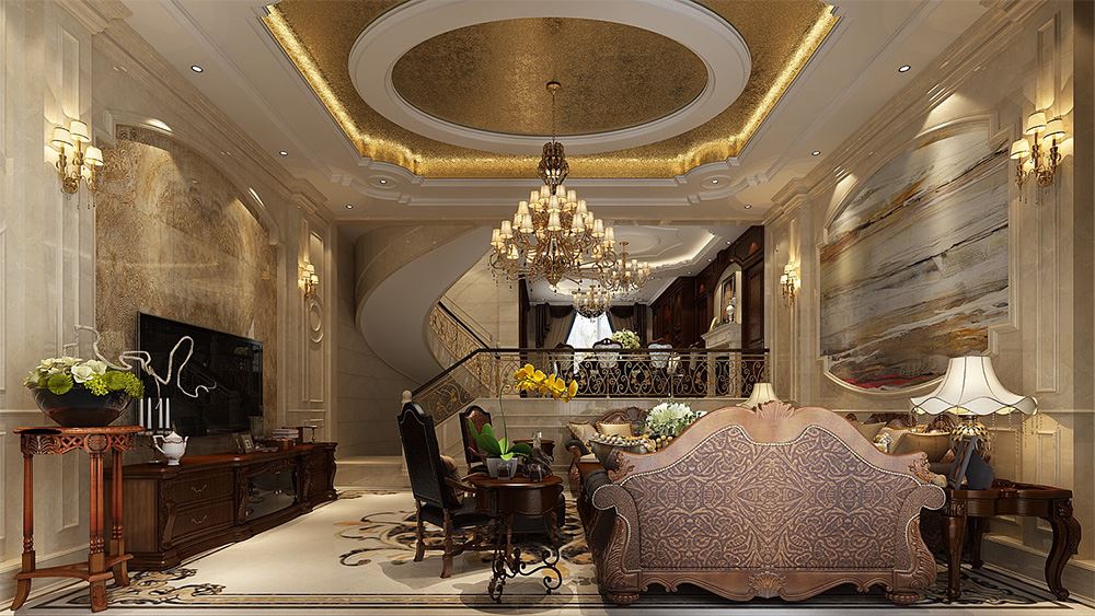 連云港市蘇海聽(tīng)濤苑美式風(fēng)格別墅裝修案例