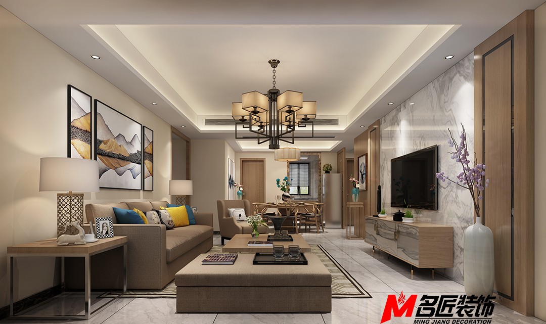 佛山市金茂碧桂園正榮府新中式風格三居室裝修案例