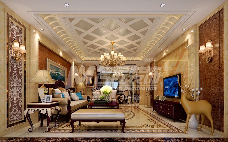 佛山市龍光天宸美式風(fēng)格三居室裝修案例