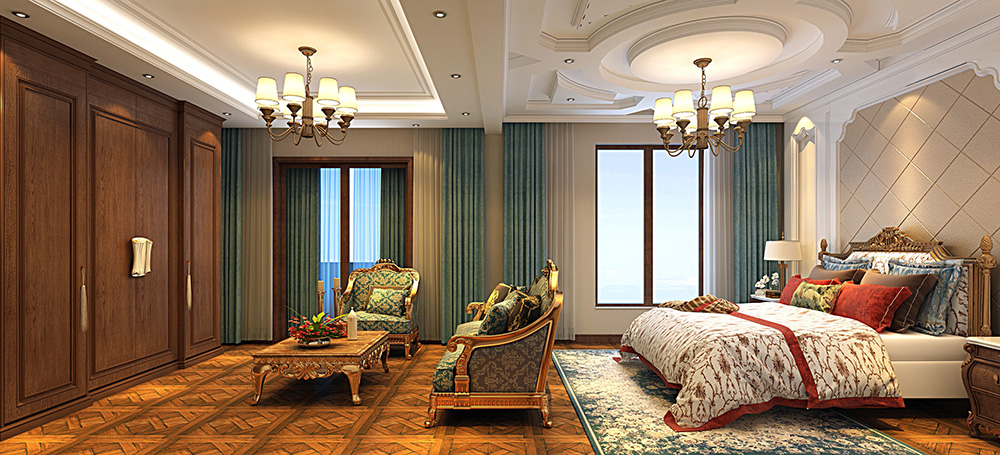 歐式風(fēng)格別墅裝修設(shè)計效果圖-萬科水晶城別墅425平米-別墅裝修設(shè)計主臥 歐式風(fēng)格別墅裝修設(shè)計效果圖-萬科水晶城別墅425平米-別墅裝修設(shè)計主臥