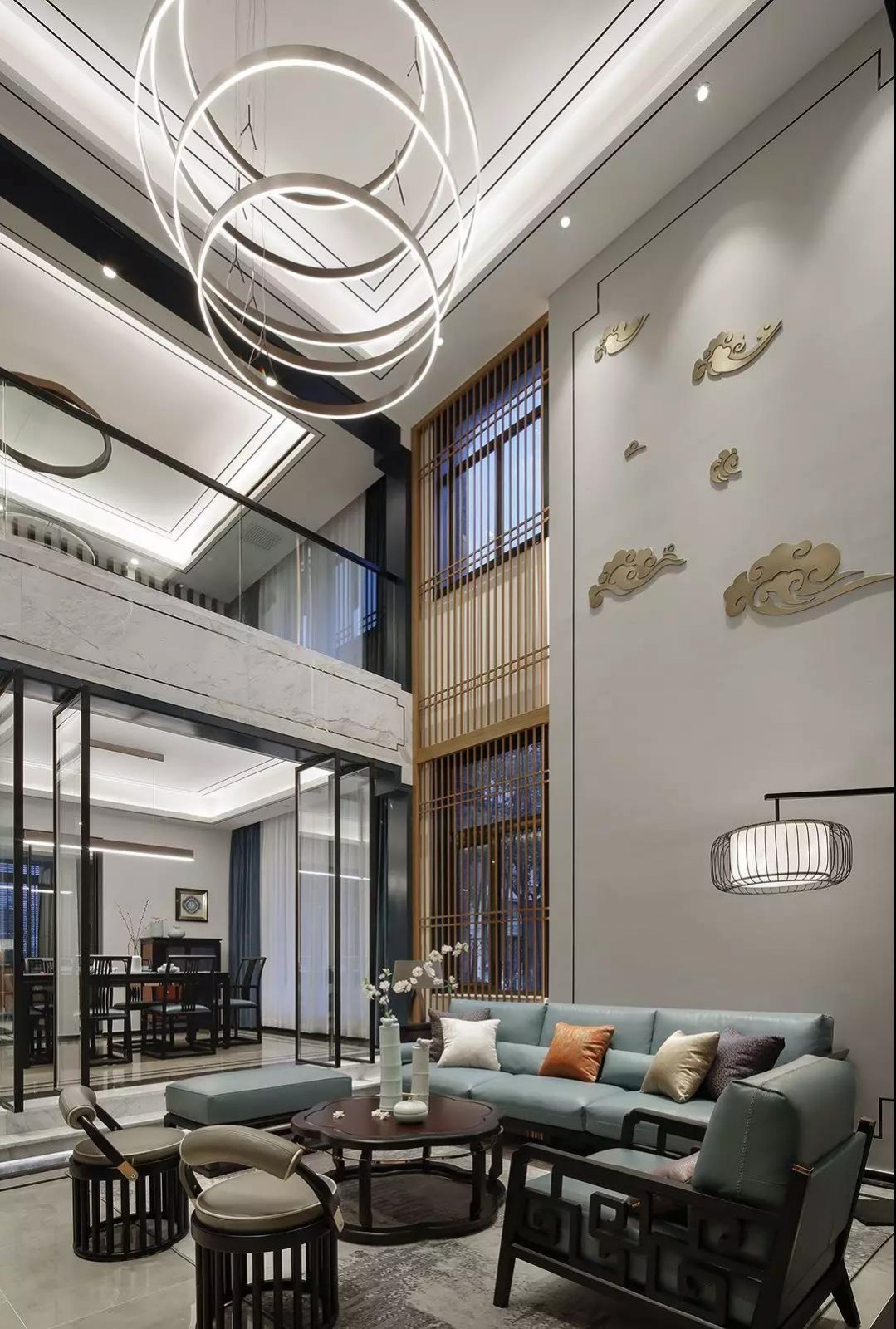 裝修公司新中式風格別墅裝修效果圖-客廳天花 裝修公司新中式風格別墅裝修效果圖-客廳天花