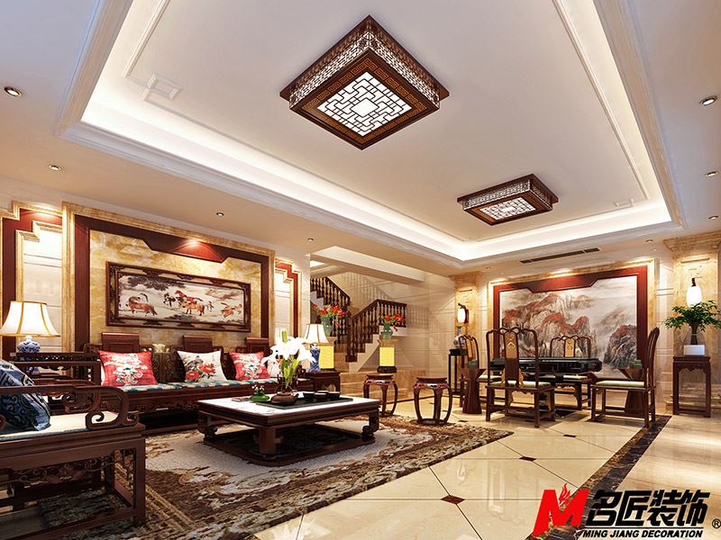 河源市堅基美麗城新中式風(fēng)格別墅裝修案例