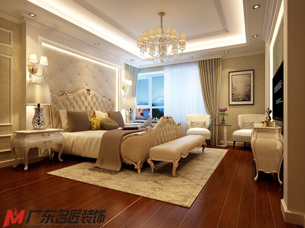 青島市萬科生態(tài)城歐式風格四居室裝修案例