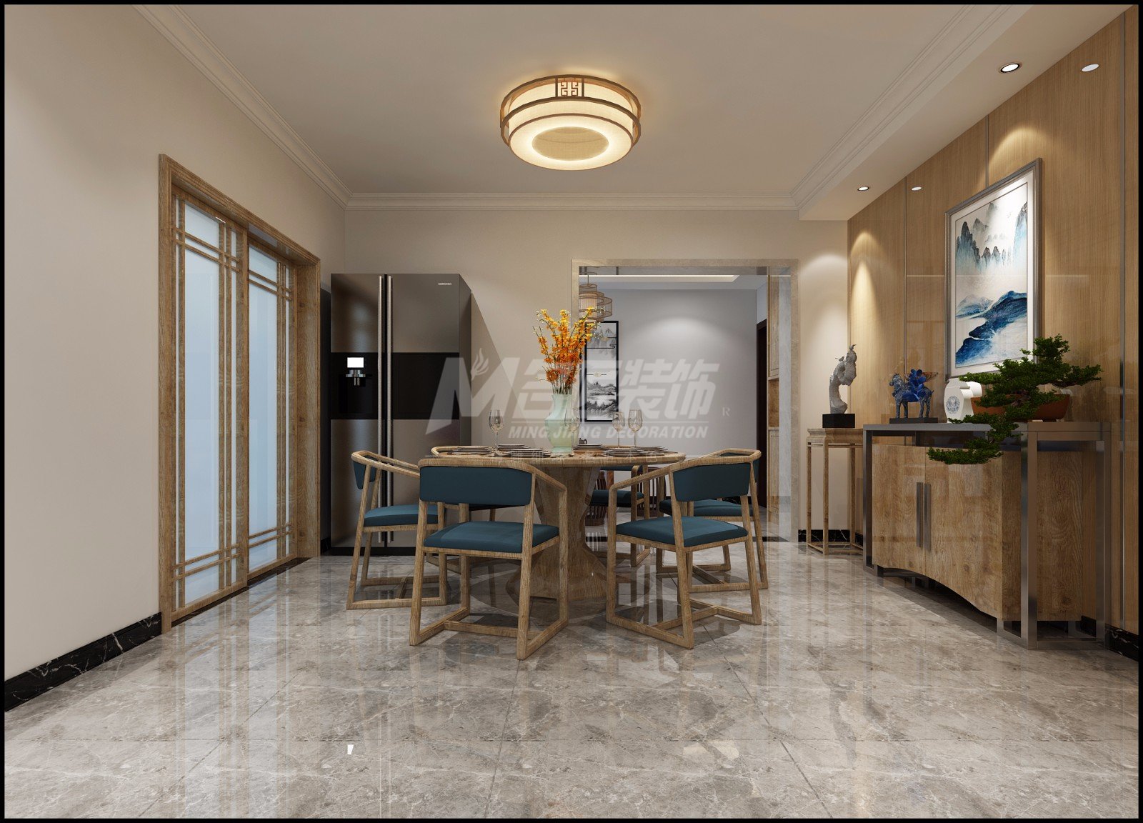 嘉興市碧桂園濱湖城新中式風(fēng)格三居室裝修案例