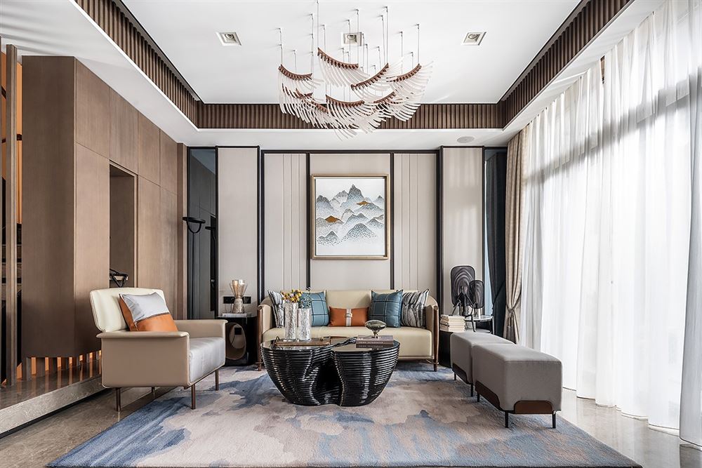 江門市綠茵高爾夫新中式風格別墅裝修案例