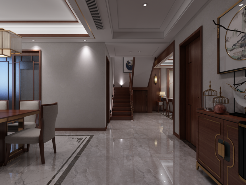 裝修案例新中式風(fēng)格別墅裝修效果圖-走廊 裝修案例新中式風(fēng)格別墅裝修效果圖-走廊