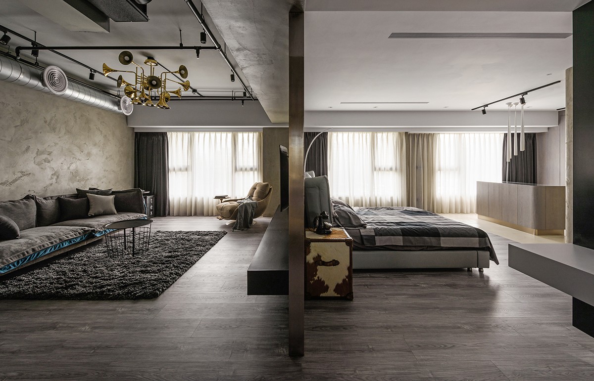 工業(yè)風(fēng)風(fēng)格家裝設(shè)計(jì)室內(nèi)裝修效果圖-客廳臥室 工業(yè)風(fēng)風(fēng)格家裝設(shè)計(jì)室內(nèi)裝修效果圖-客廳臥室