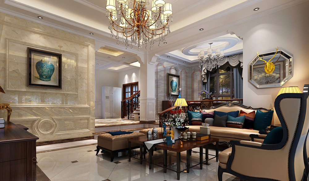 田園風(fēng)格別墅裝修效果圖-新會(huì)碧桂園別墅298平米-客廳全景 田園風(fēng)格別墅裝修效果圖-新會(huì)碧桂園別墅298平米-客廳全景