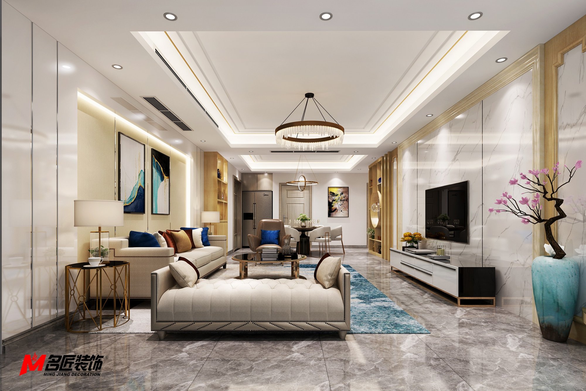 佛山市保利中央公園輕奢風(fēng)格三居室裝修案例