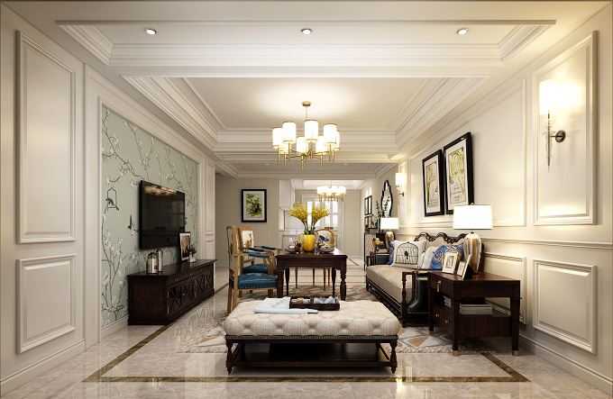 連云港市水岸明珠美式風(fēng)格四居室裝修案例