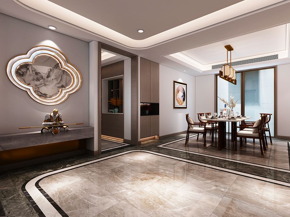 佛山市美的鷺湖森林度假區(qū)新中式風(fēng)格三居室裝修案例