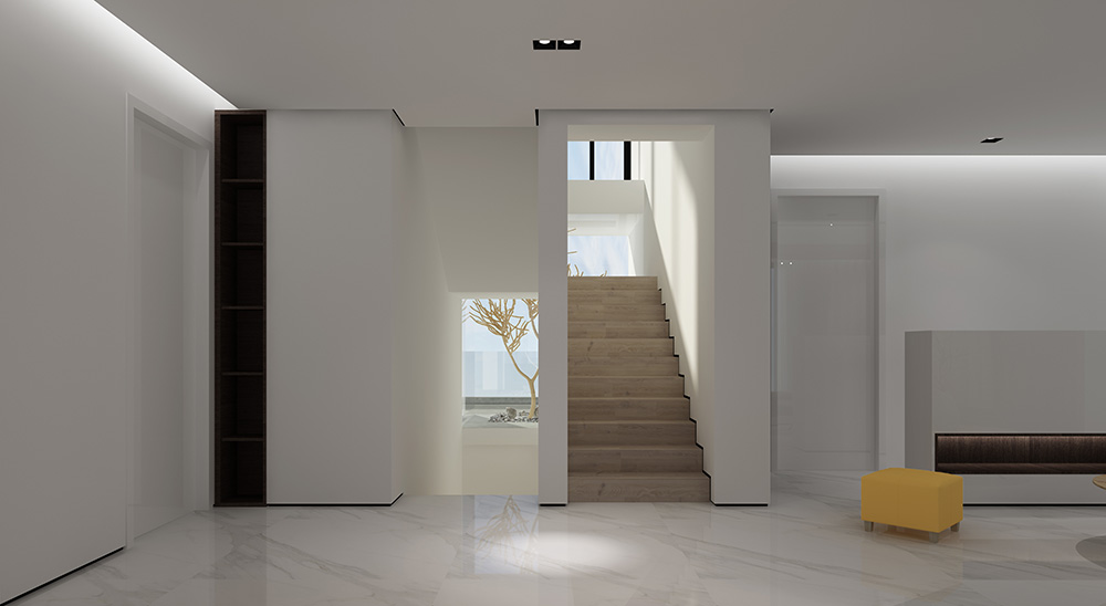 現(xiàn)代極簡風(fēng)格別墅裝修設(shè)計效果圖-迎江"逸"墅·碧桂園-別墅裝修設(shè)計二樓樓梯廳 現(xiàn)代極簡風(fēng)格別墅裝修設(shè)計效果圖-迎江"逸"墅·碧桂園-別墅裝修設(shè)計二樓樓梯廳