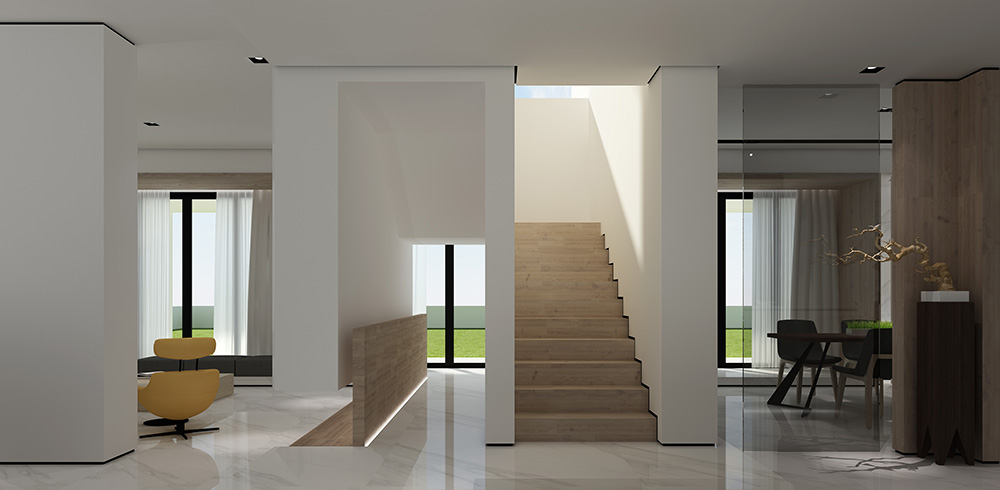 現(xiàn)代極簡風(fēng)格別墅裝修設(shè)計效果圖-迎江"逸"墅·碧桂園-別墅裝修設(shè)計一樓樓梯廳 現(xiàn)代極簡風(fēng)格別墅裝修設(shè)計效果圖-迎江"逸"墅·碧桂園-別墅裝修設(shè)計一樓樓梯廳