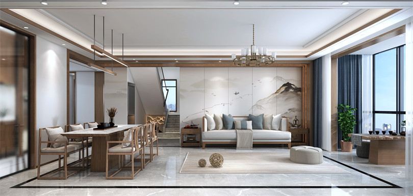 廣州市珠光·金融城壹號(hào)新中式風(fēng)格復(fù)式裝修案例