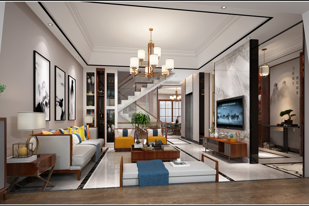 中山市愛琴半島新中式風(fēng)格別墅裝修案例