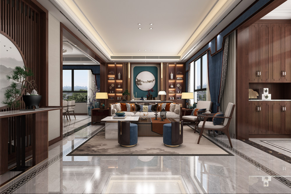 連云港市水岸明珠新中式風(fēng)格三居室裝修案例