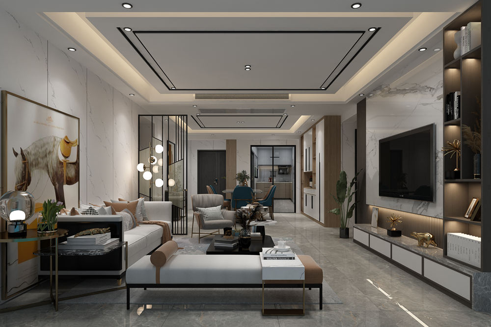 云浮市百盛國際廣場輕奢風格三居室裝修案例