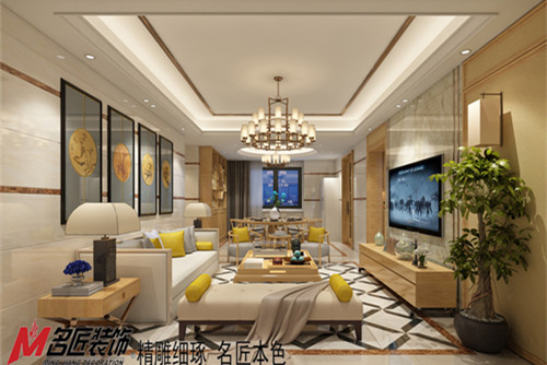 梧州市鑫達(dá)世紀(jì)城新中式風(fēng)格四居室裝修案例