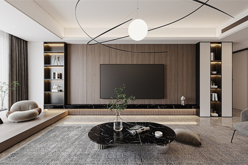 德陽市什邡卷煙廠住宅小區(qū)輕奢風格三居室裝修案例