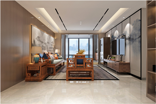 百色市鑫源花都新中式風(fēng)格三居室裝修案例