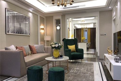 ?？谑辛_牛山玖悅臺(tái)美式風(fēng)格三居室裝修案例