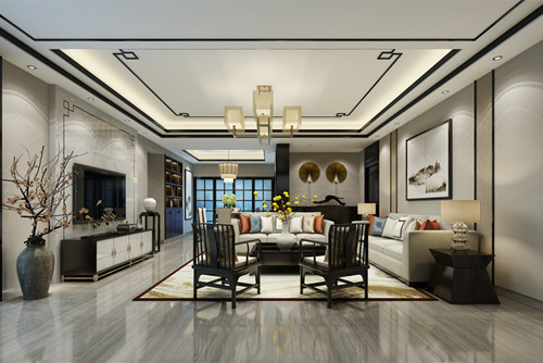 海口市南海幸福匯新中式風格三居室裝修案例